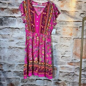 Haptics - Flutter Sleeve V-Neck Dress - Multi - 1x - NWT